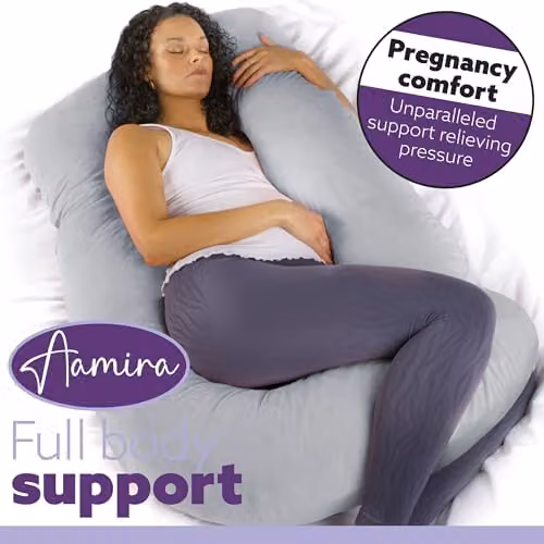 Aamira J Shaped Memory Foam Pregnancy Maternity Pillow with Velvet Cover, Grey, W/D/H: 140 x 70 x 20 cm – 6