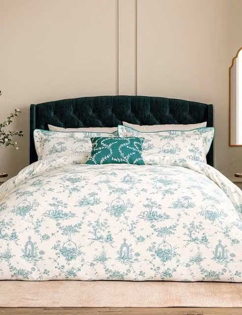 V&A Garden Of Love Super King Size Bedding Set, Teal Mix Pure Cotton Floral Duvet Cover and Pillowcases