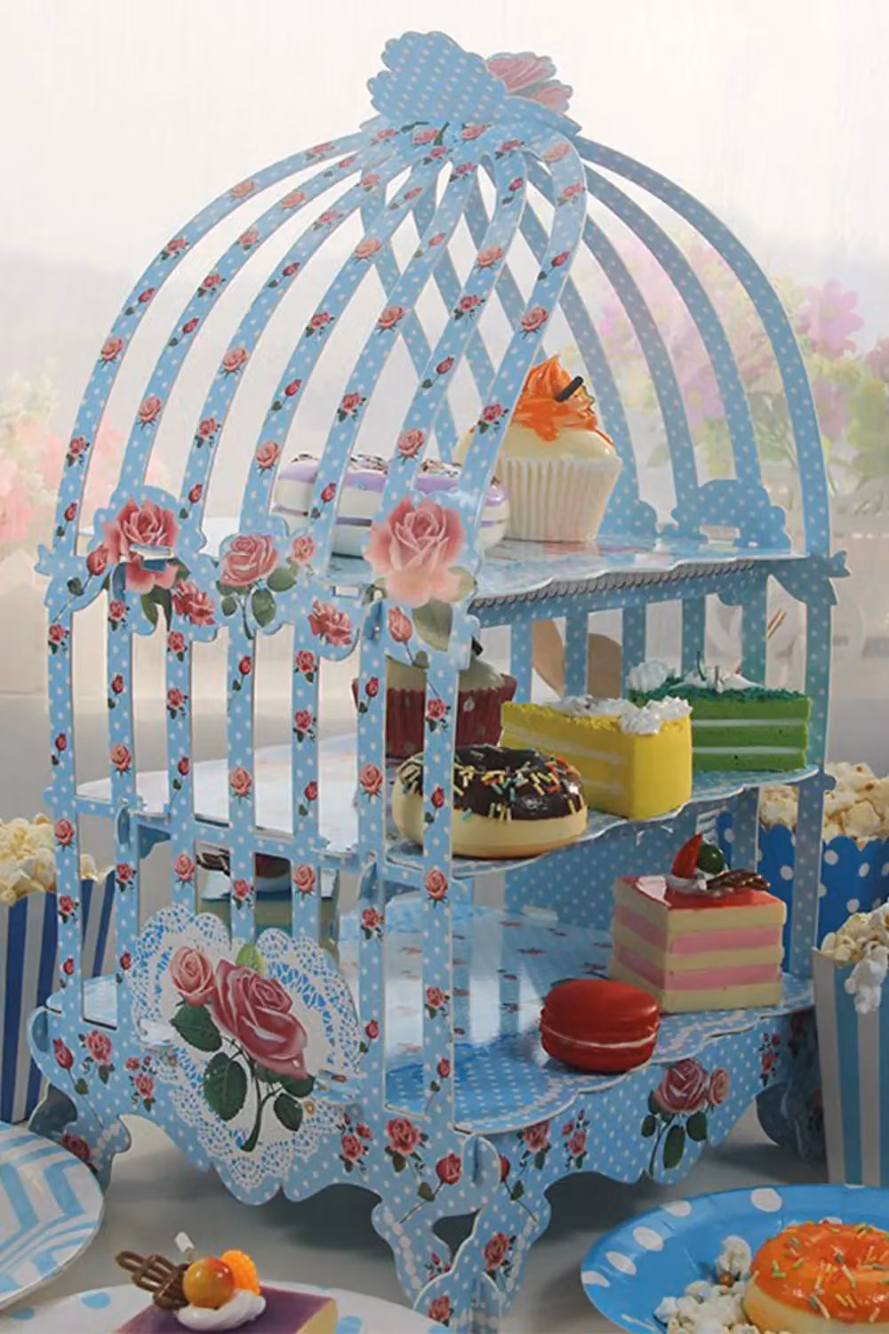 Neel Blue Birdcage Cupcake Stand, 3 Tier Vintage Dessert Tower in Blue – 3
