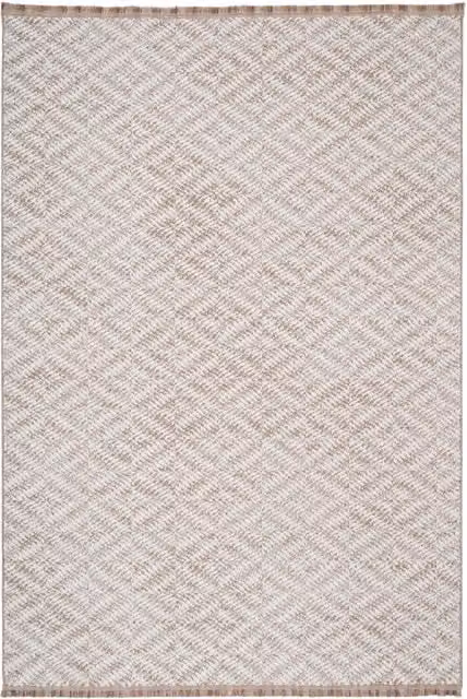 The Rug House Brown and Beige Diamond Fringed Rectangular Rug with High-Low Effect, Width: 170 cm