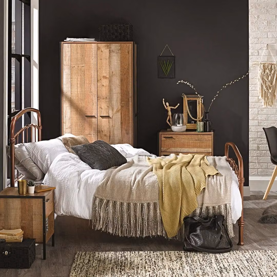 Lemon Pavilion Furniture Hoxton 2 Door Wardrobe in Brown Distressed Oak Effect, W/D/H: 83.8 x 52 x 180 cm – 3
