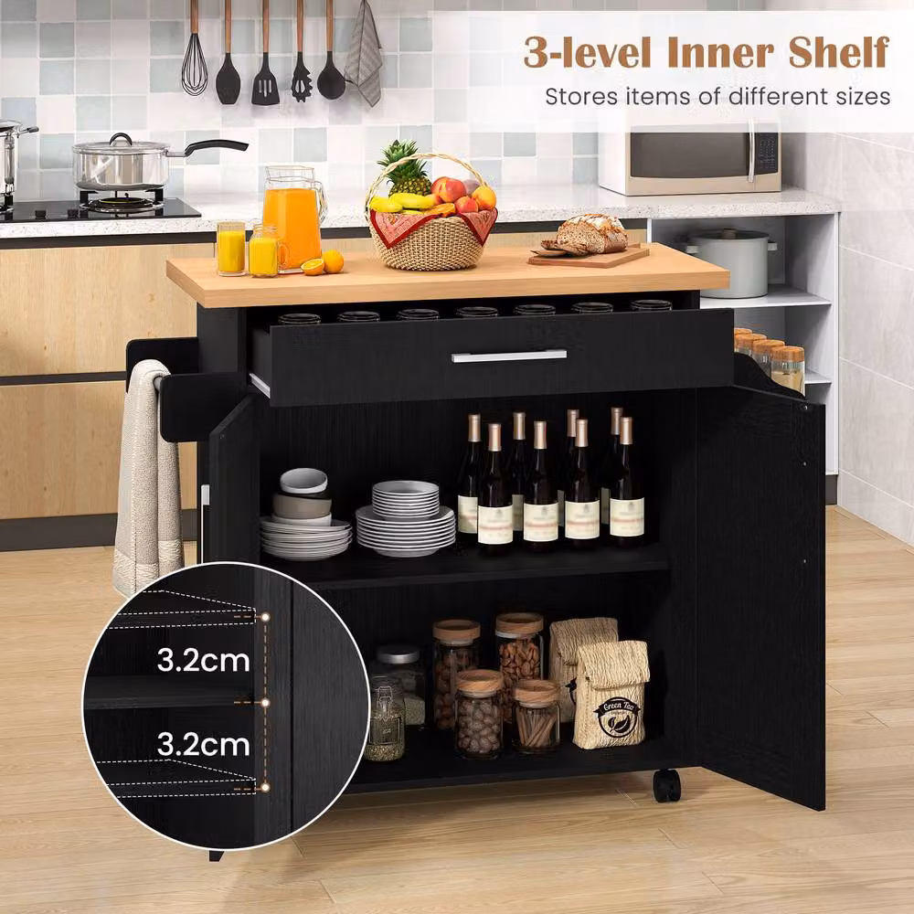 Costway Rolling Kitchen Island Cart with Spice Rack in Black – 4