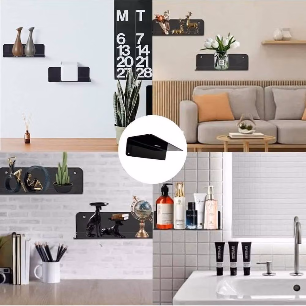 FLAVORA Set of 2 Black Glossy Acrylic Floating Wall Shelves – 4