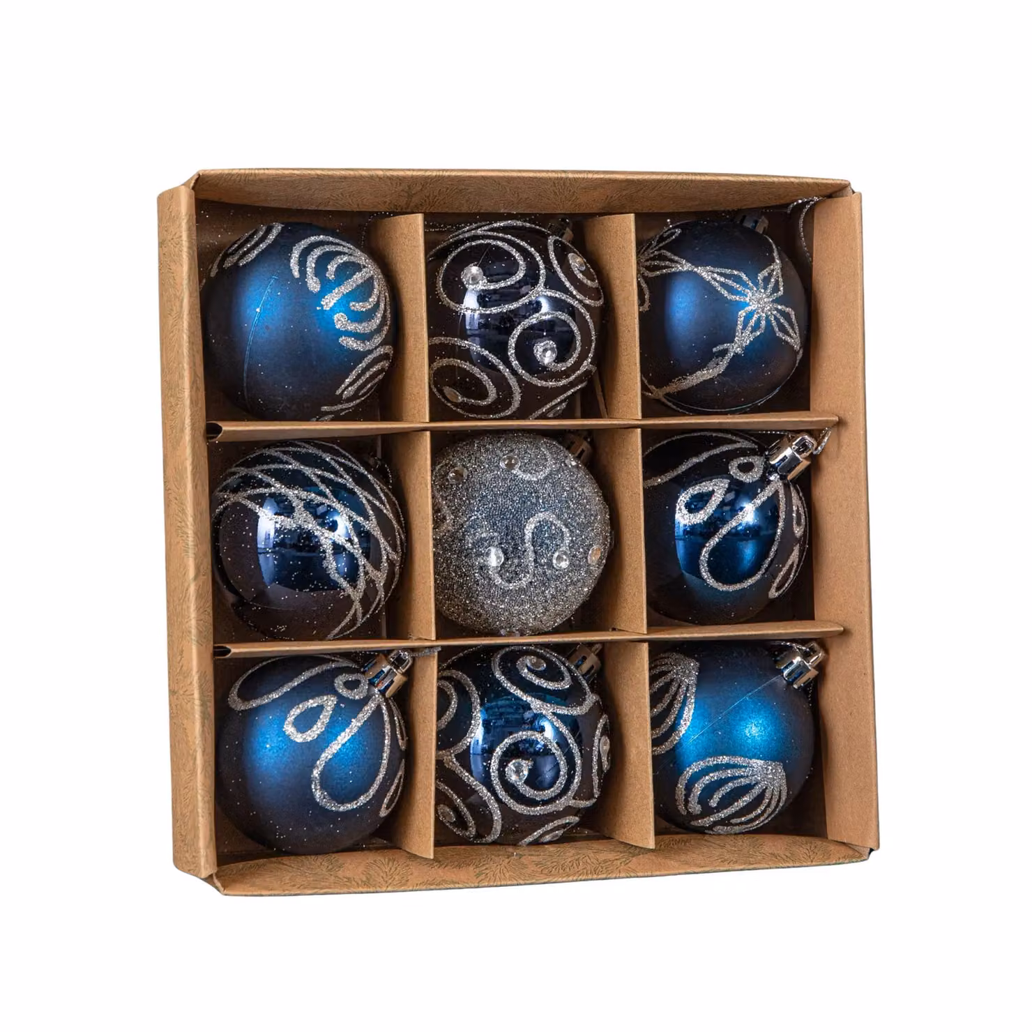 Samuel Alexander Set of 9 Shatterproof Deluxe Glitter Christmas Tree Baubles in Midnight Blue and Silver – 2