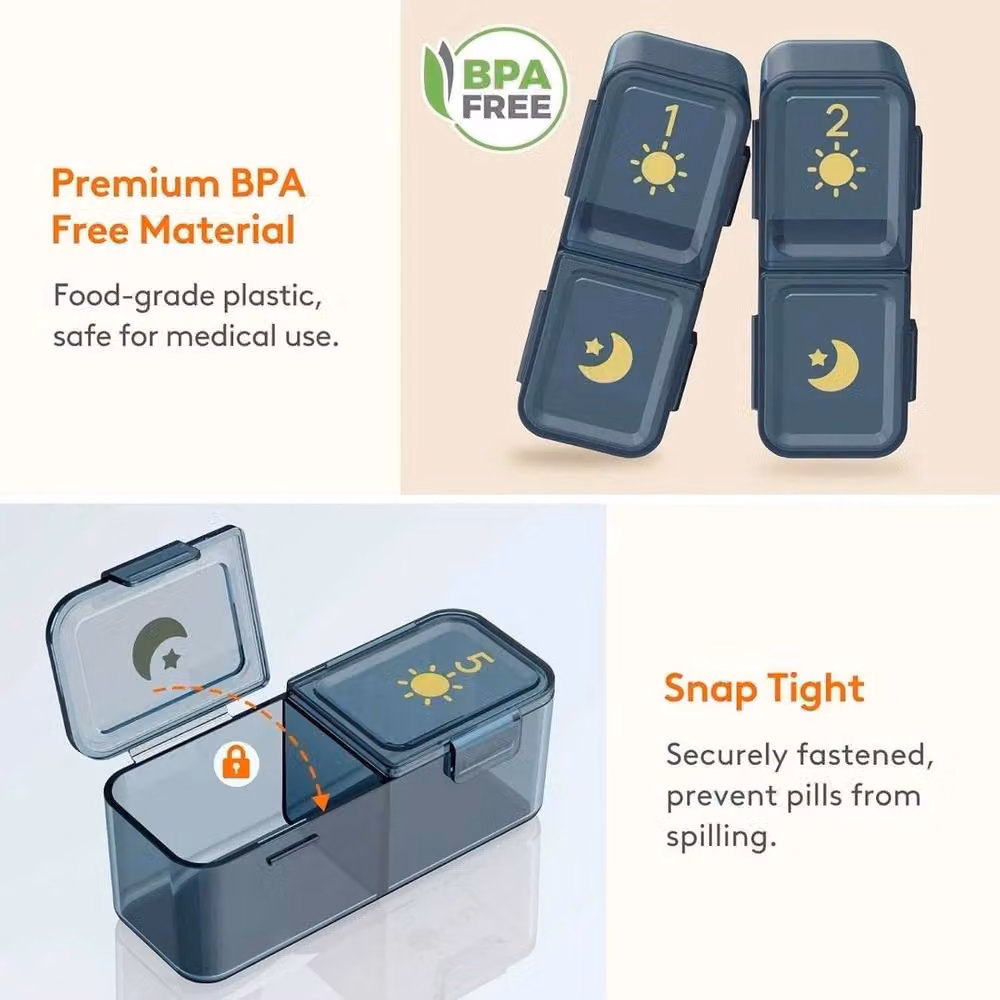 VOGREX Portable 7 Day Lightproof Pill Organizer, 2 Times a Day Travel Pill Box, Blue, Medium – 4