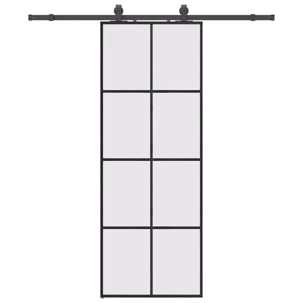 Berkfield Home Modern Sliding Glass Door with Hardware Set in Black, W: 76 cm, H: 205 cm – 2