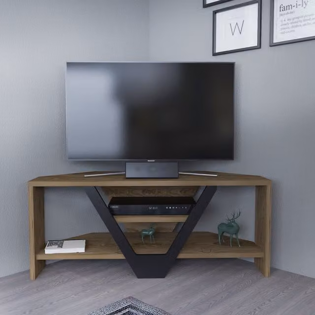 Decorotika Karin Minimalist TV Stand in Brown and Black