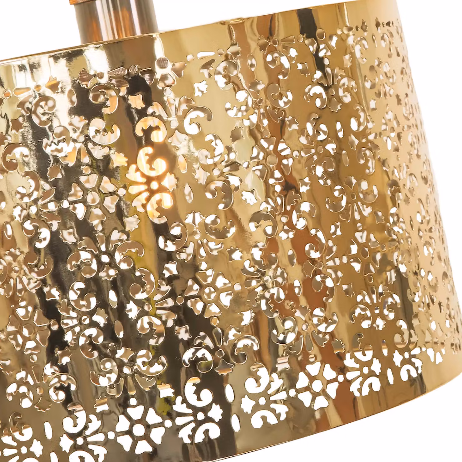 Happy Homewares Marrakech Gold Metal Pendant Light Shade with Floral Decoration, Diameter: 30.48 cm – 2