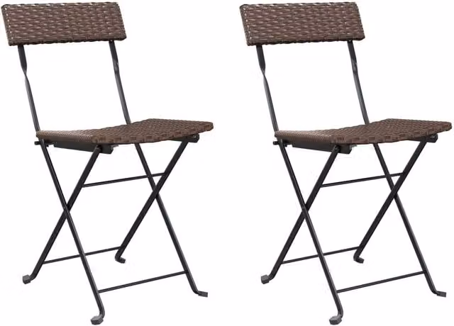 Berkfield Home Set of 2 Folding Bistro Chairs in Brown Poly Rattan and Steel