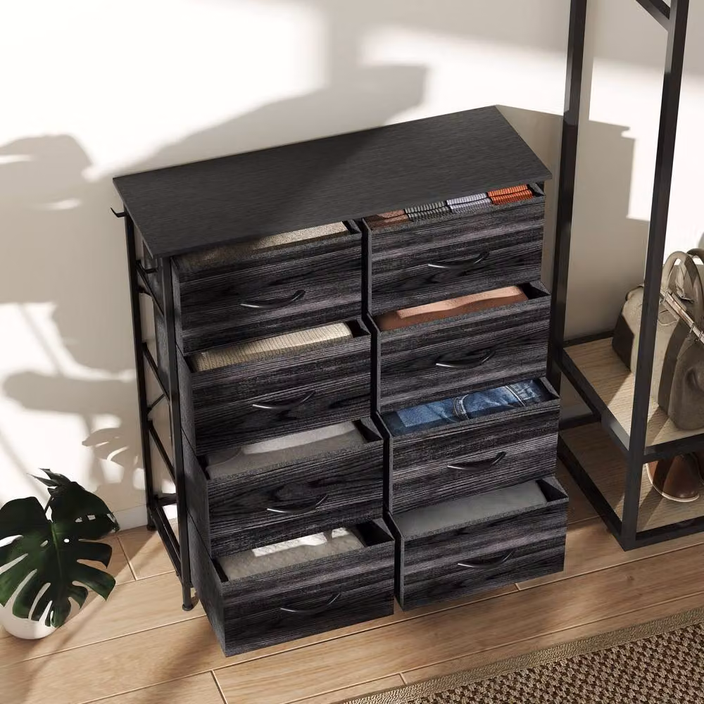 Wyld Haus Elzi 8 Drawer Storage Chest in Black Metal and Fabric – 8