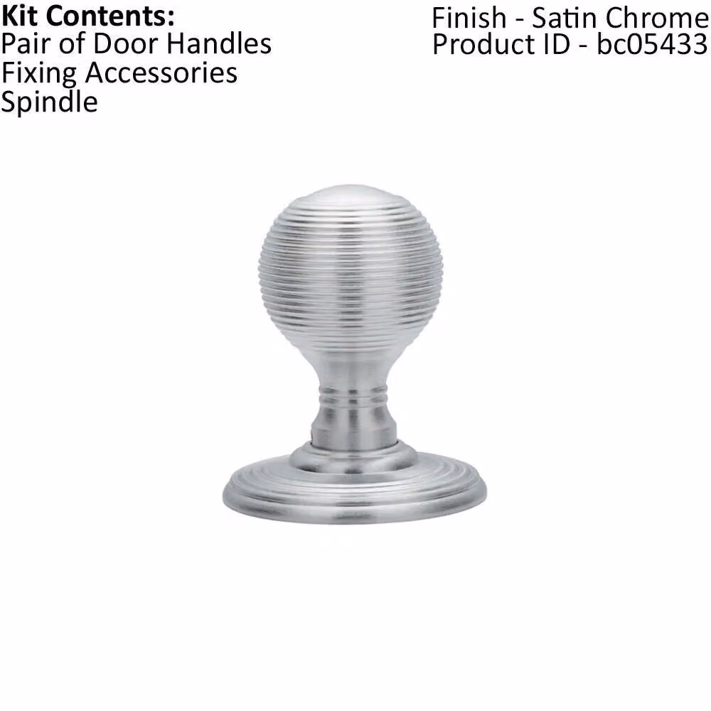 Loops Pair of Round Textured Mortice Door Knobs in Satin Chrome, 50mm Diameter – 2