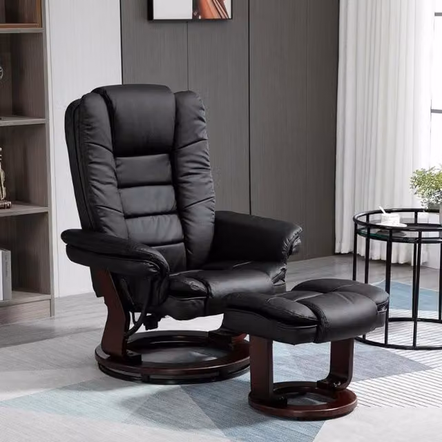 Chilli Seating Black Faux Leather Reclining Chair and Matching Footstool