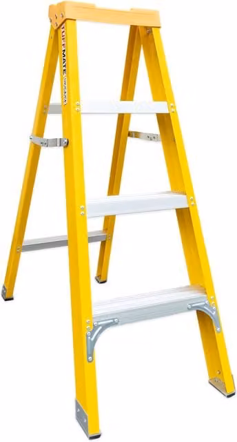 TUFFMATE 4 Step Fibreglass Electricians Step Ladder with Tool Tray, Yellow