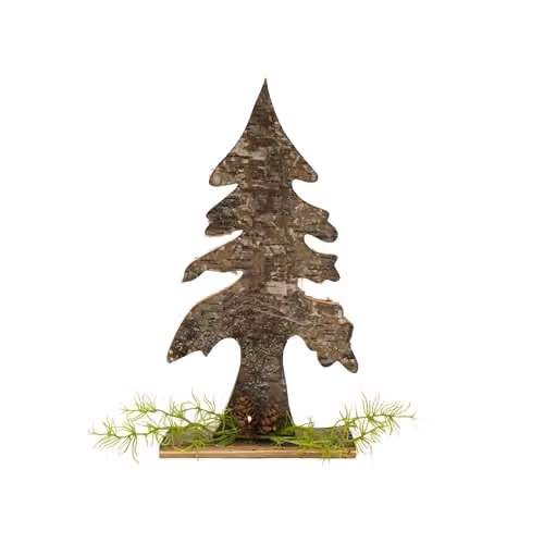 SHATCHI Rustic Birch Bark Wooden Christmas Tree Decoration in White and Beige, Height: 30 cm