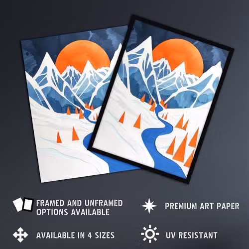 Artery8 Abstract River Mountain Winter Snow Landscape Wall Art Poster Print, Multicolour, W: 46 cm, H: 61 cm – 2