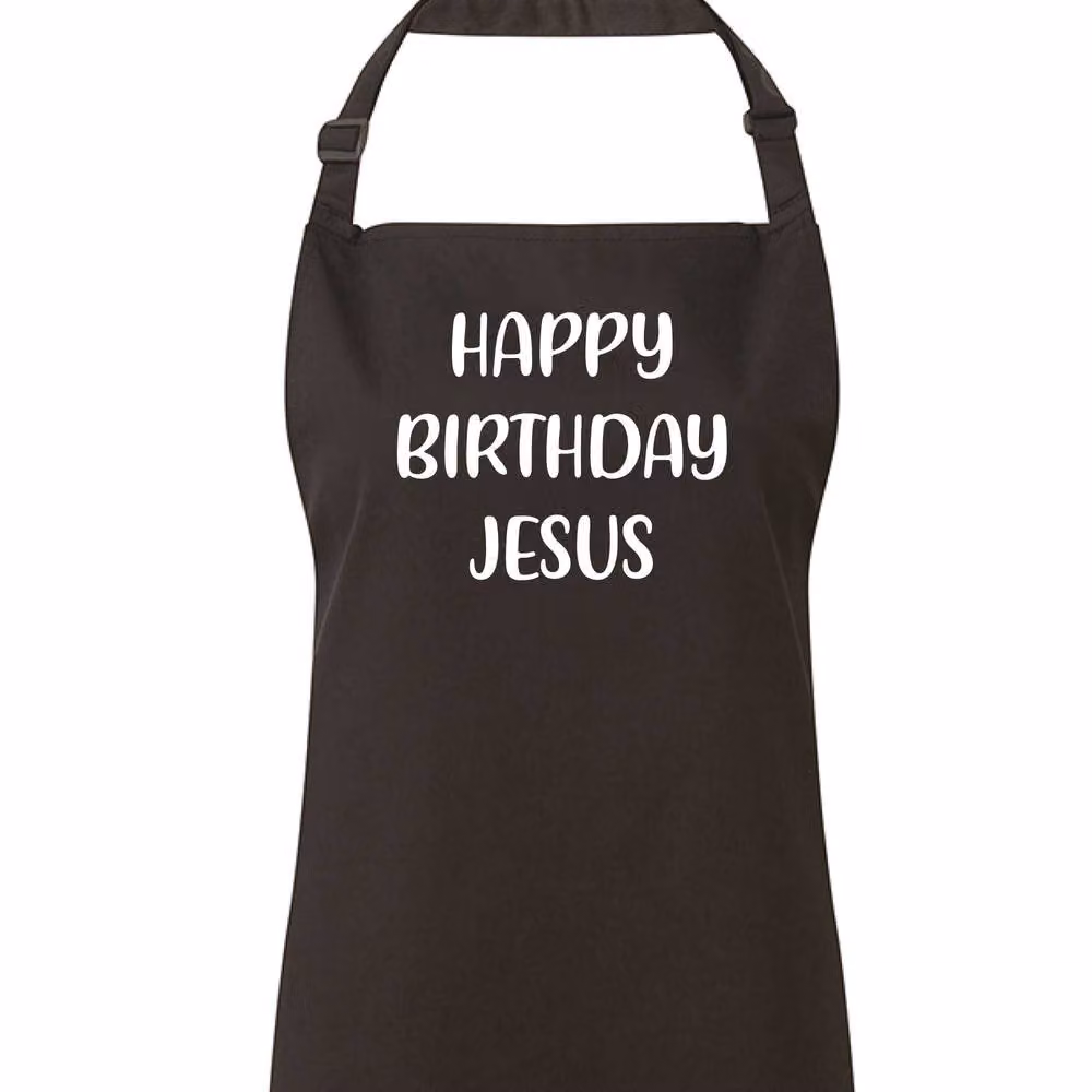 60 SECOND MAKEOVER Happy Birthday Jesus Apron in Black – 2