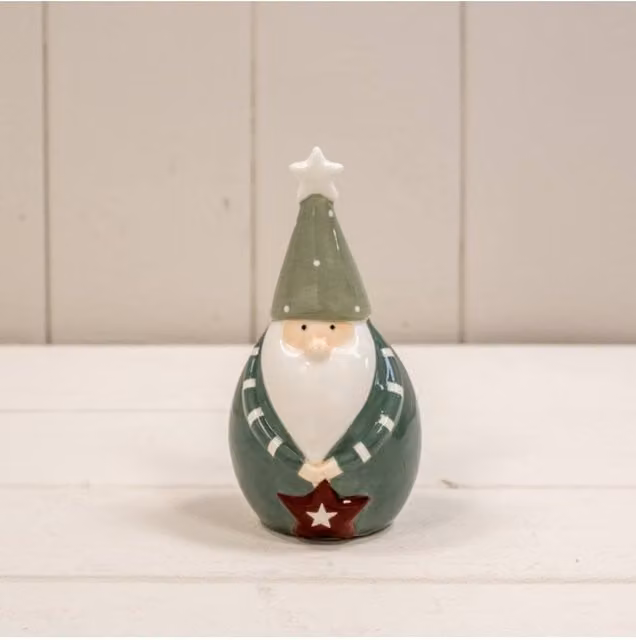 KDMD Scandinavian Ceramic Christmas Gonk Tabletop Decoration in Green and White
