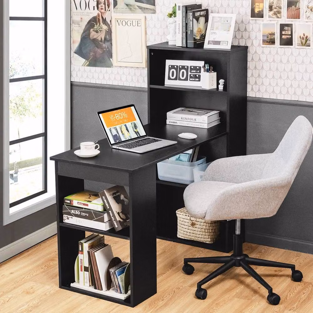 EONLION Modern Wooden Computer Desk in Black, W: 100 cm, H: 73 cm – 3