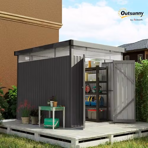 Outsunny Grey Galvanised Steel Garden Shed with Single Door, Windows and Roof Vent, W/D/H: 162 x 259 x 201 cm – 2