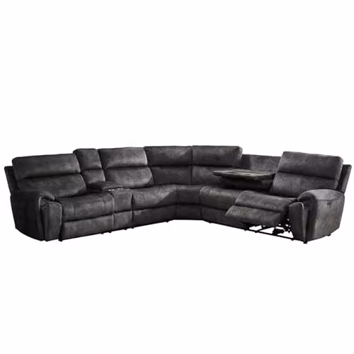 Furnishings For Less UK Valtos 5 Seater L-Shape Electric Reclining Corner Sofa in Grey Fabric with USB Charging and Cup Holders