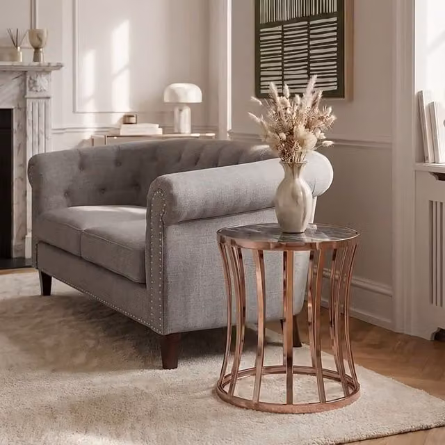 Orsina Modern Round Side Table by Interiors by Premier with Gold Metal Frame and Marble Top – 2
