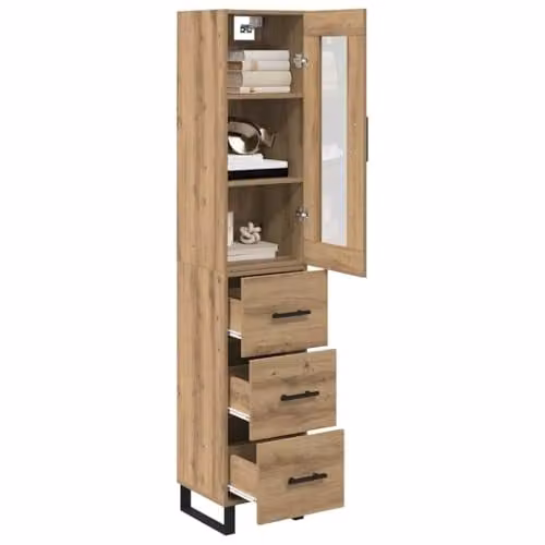 vidaXL Tall Unit in Brown and Black with Glass Doors and Internal Shelves, W/D/H: 34.5 x 34.0 x 180.0 cm – 1