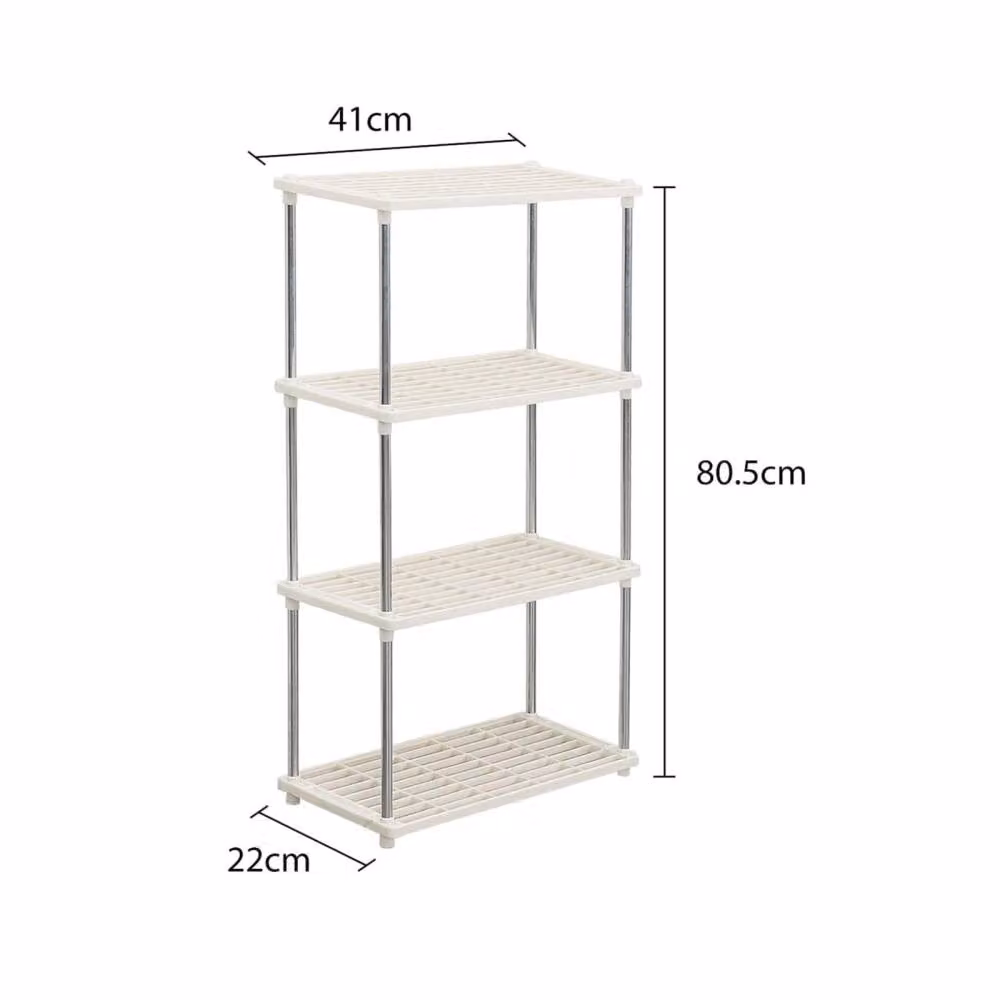 Nordara 4 Tier Plastic and Metal Storage Shelving Unit in White, W: 80.5 cm, D: 41 cm, H: 22 cm – 2