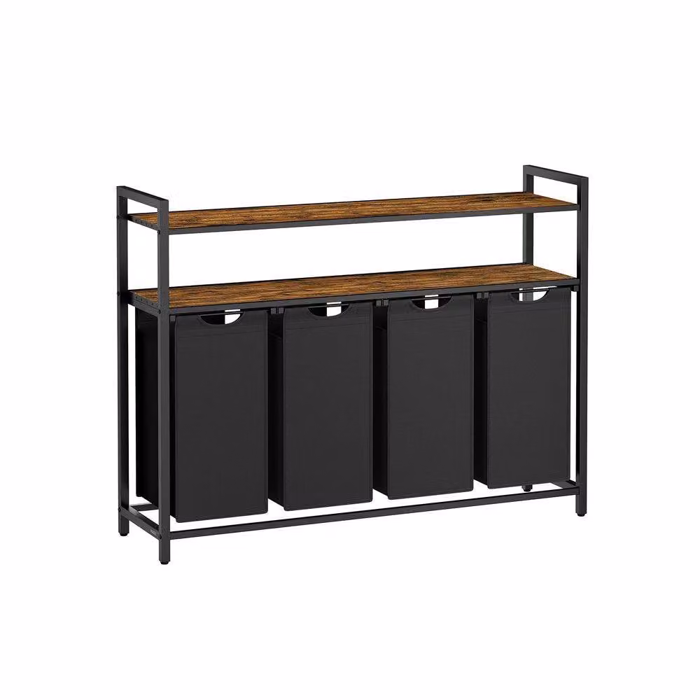 Pirlo Plush Large Wide Industrial 4 Compartment Laundry Basket with Shelves in Brown – 3