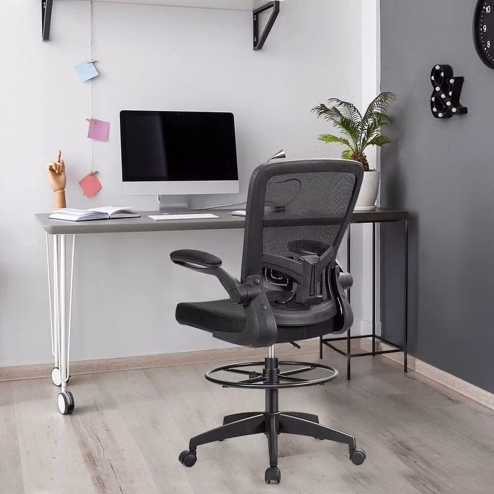 Kelvenix Ergonomic High Back Mesh Drafting Chair in Black with Foot Ring and Castors – 3