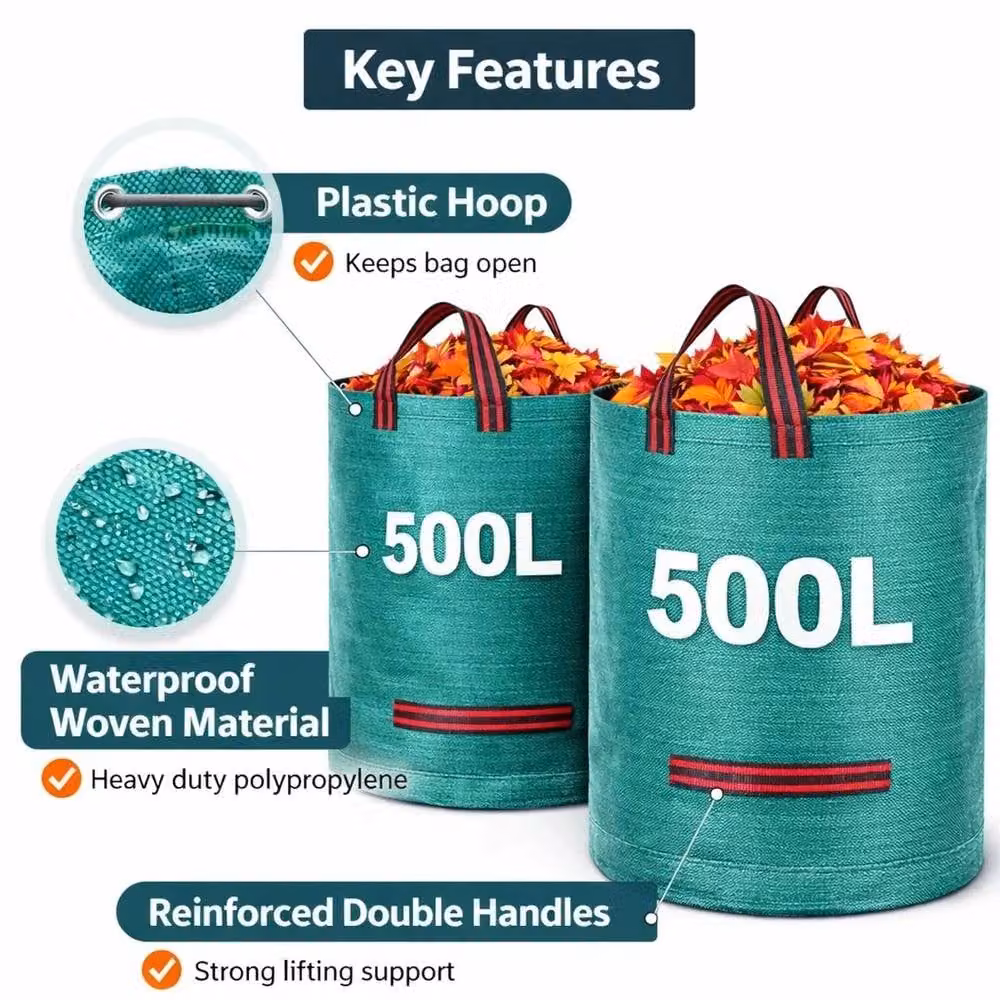 FLAVORA 2 Pack Large Waterproof Garden Waste Bags in Green, W/D/H: 100 x 100 x 100 cm – 4