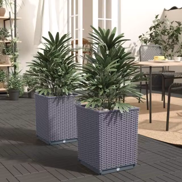 Berkfield Home Set of 2 Grey Plastic Ornamental Planter Tubs, W/D/H: 30 x 30 x 37 cm