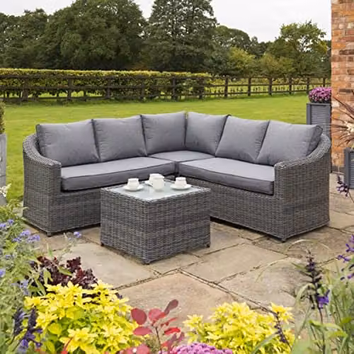 Rowlinsons Bunbury Grey Weave Corner Sofa Set with Outdoor Coffee Table, W/D/H: 77 x 77 x 45 cm – 1