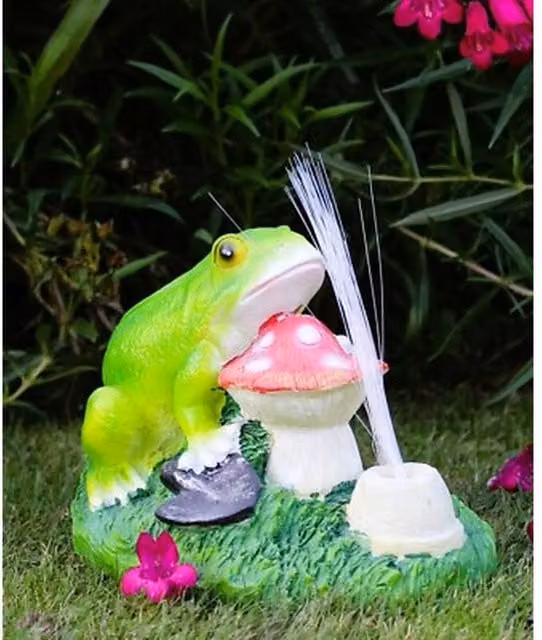 NESTLUNE Solar Animal Ornaments Green Frog and Mushroom Toadstool, H 15 cm x W 15 cm x D 15 cm – 1