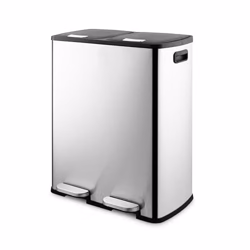 Swan 60L Stainless Steel Recycling Pedal Bin in Silver with Soft Close and Fingerprint Proof Finish, H: 66.0 cm, W: 36.2 cm, D: 55.0 cm