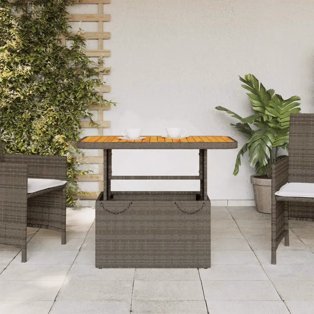 Berkfield Home Grey Garden Table in Poly Rattan and Acacia Wood, W/D/H: 90 x 55 x 71 cm – 3