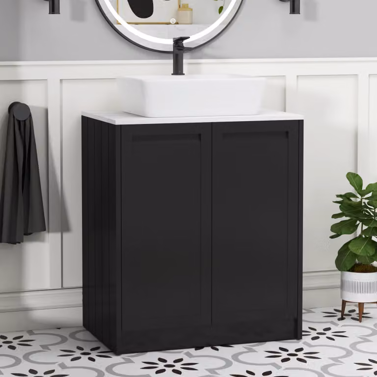 Royal Bathrooms Elmore 2 Door Floor Standing Countertop Vanity Unit with Cube Basin in Matt Nocturne Black