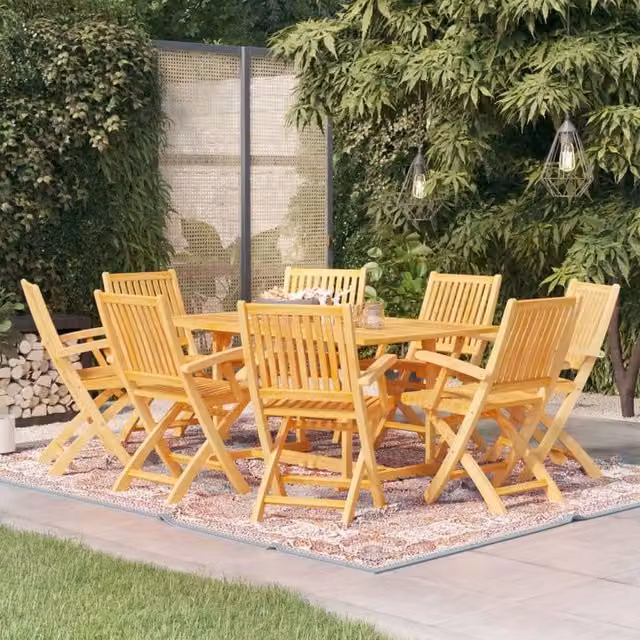 Berkfield Home 9 Piece Garden Dining Set in Brown Solid Teak Wood – 1
