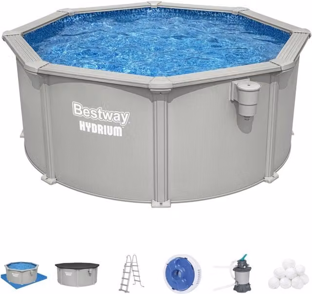 Bestway Hydrium All Year Round Above Ground Pool Set with Pump and Ladder, Light Grey