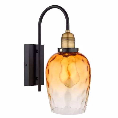 Globo Lighting Amber Glass and Brass Industrial Wall Lamp for Hallways and Bedrooms, Height: 35 cm