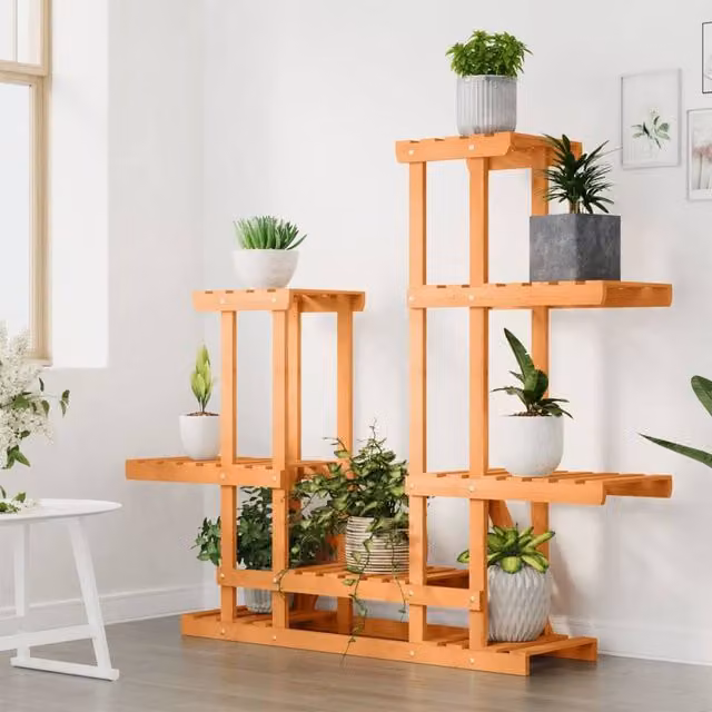 Berkfield Home Elegant Flower Stand in Brown Solid Wood, W/D/H: 95 x 25 x 96 cm