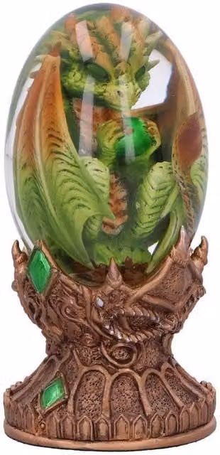 Nemesis Now Elemental Dragonlings Earth Green and Silver in a Transparent Oval Egg, Height: 12 cm