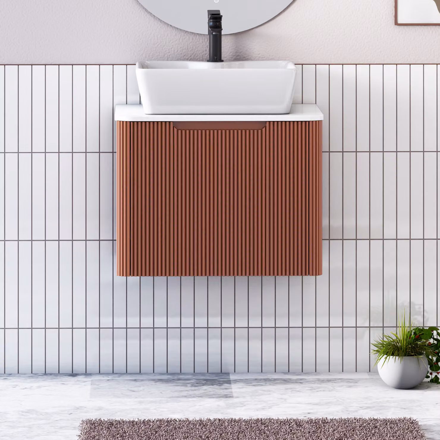 Royal Bathrooms Avenza Wall Hung Vanity Unit with Cube Basin, Terracotta and White, Width: 60 cm
