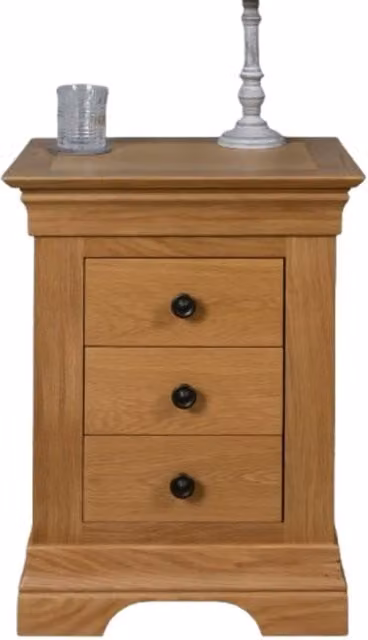 Elm Home And Garden 3 Drawer Oak Bedside Cabinet in Tan