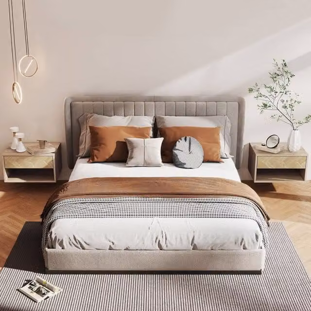 Kelvenix Set of 2 Wall Mounted Bedside Tables in Sand