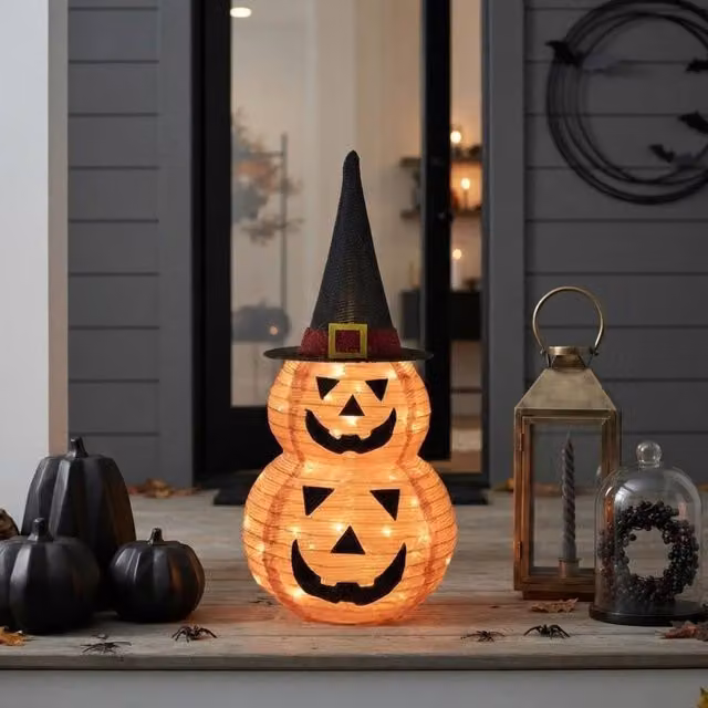 Garden Greatness Fabric 3D Pumpkin Stack Decoration, Multicolour Orange and White, Height: 110 cm