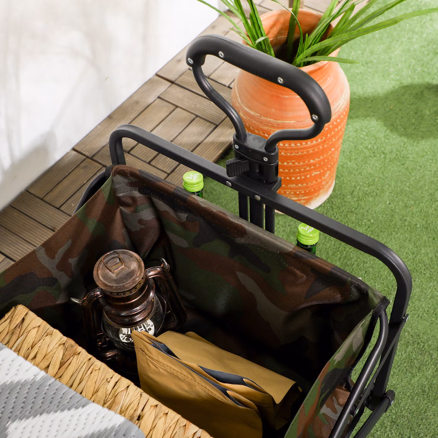 Outsunny Folding Garden Trolley with Carry Bag, Multicolour Outdoor Wagon Cart with 100kg Capacity – 8
