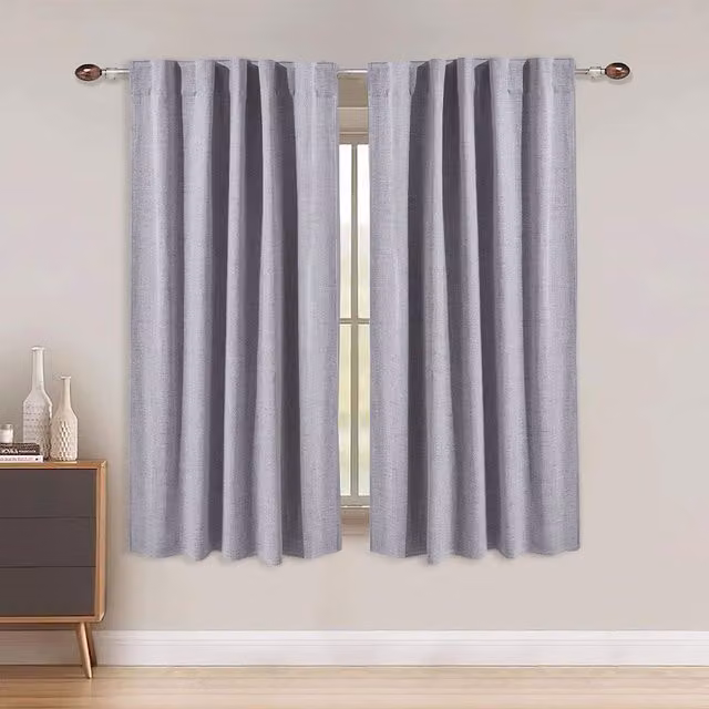 Livingandhome Pair of Grey Plain Faux Linen Blackout Curtains, Width: 137 cm