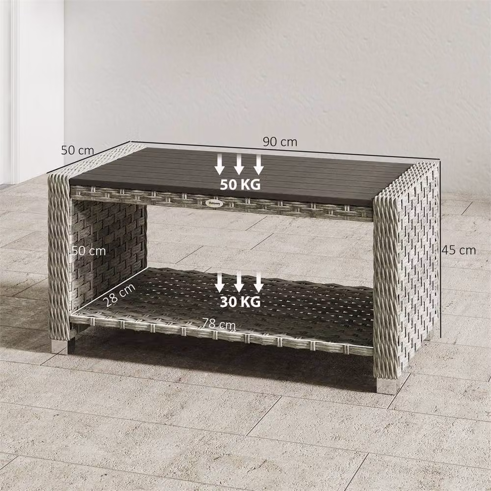 EONLION Grey Rattan Outdoor Side Table with Storage Shelf, W/D/H: 100 x 100 x 45 cm – 2