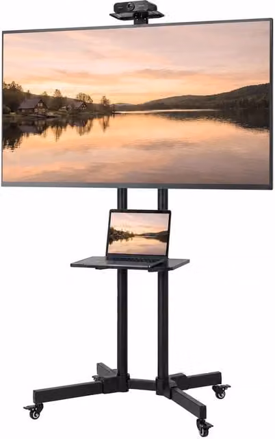 HOMCOM Mobile TV Stand on Wheels for 32-75 Inch Screens, Height Adjustable, Black – 1