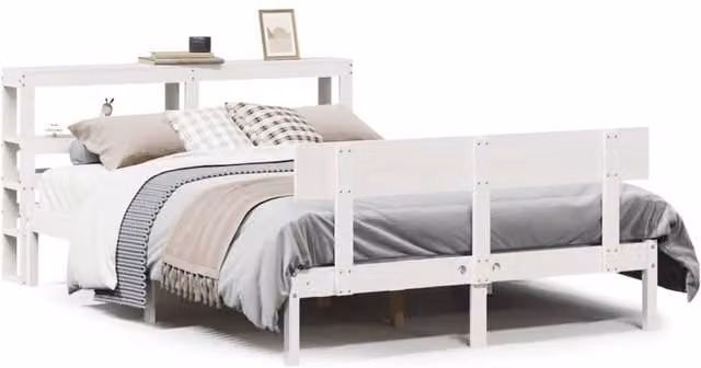 Berkfield Home White Solid Wood Pine Bed Frame with Side Compartments, W/D/H: 120 x 190 cm